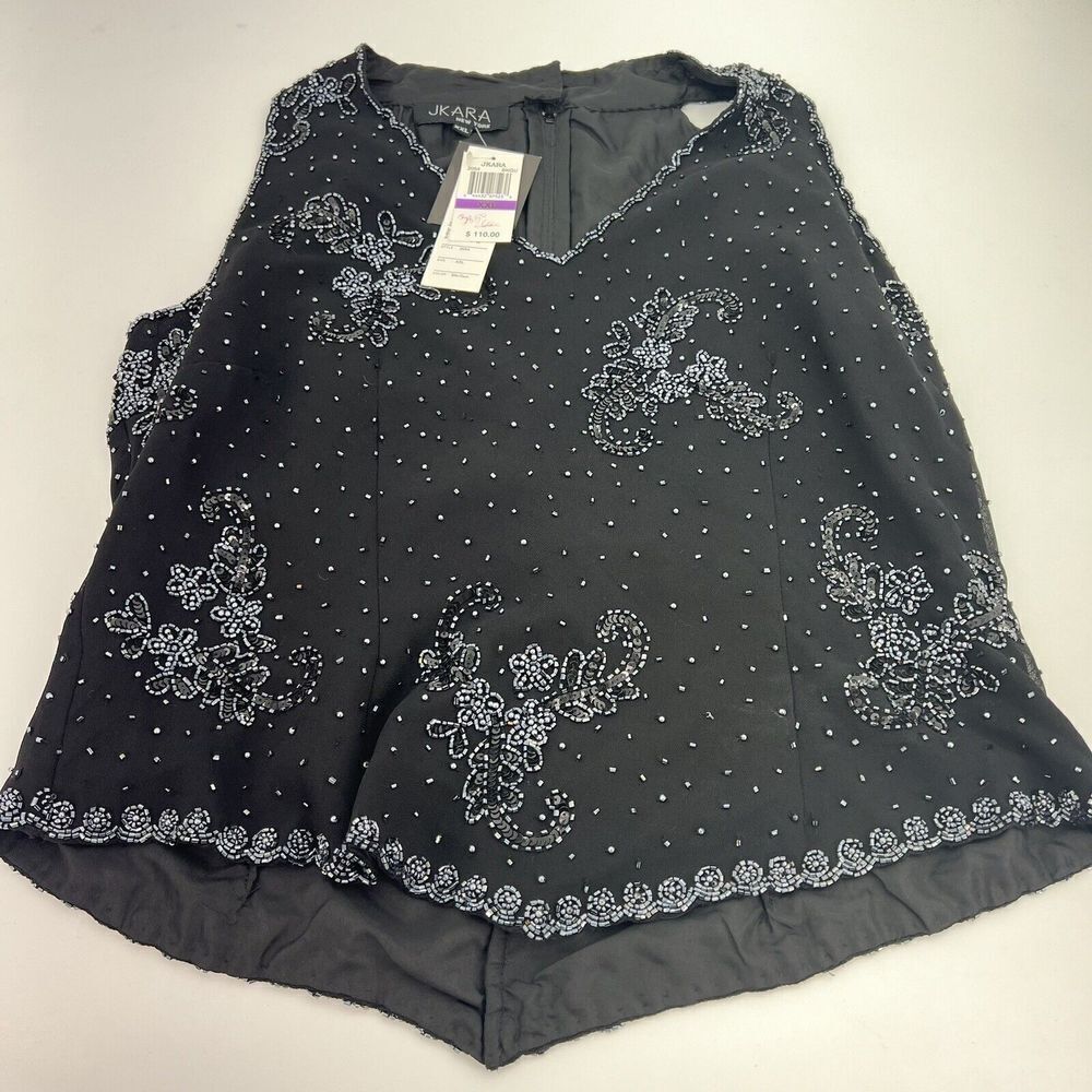 J Kara Black Beaded Top Size XXL NWT